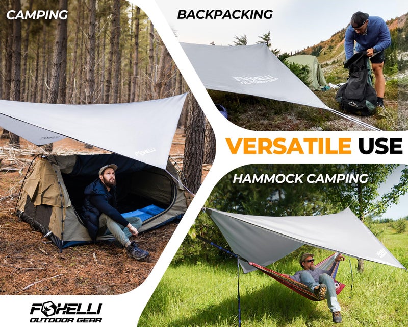 Foxelli Hammock Rain Fly - Waterproof Lightweight Tent & Hammock Rain Tarp for Camping, Backpacking w/Easy Setup Including Extra Long Guy Lines & Stakes - Image 5